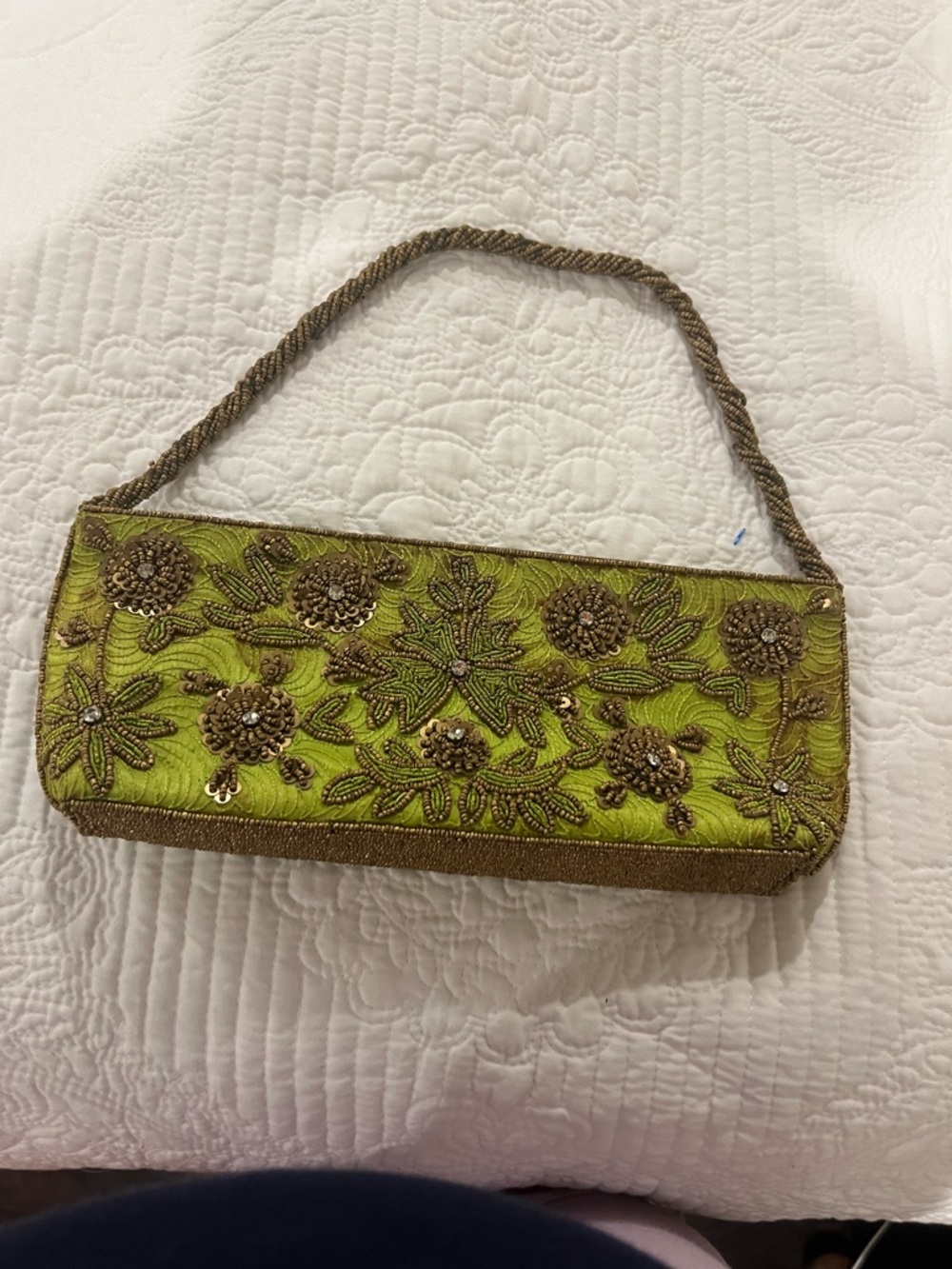 Bougainvillea Lime Green Bag With Beautiful Stitching 12” Long